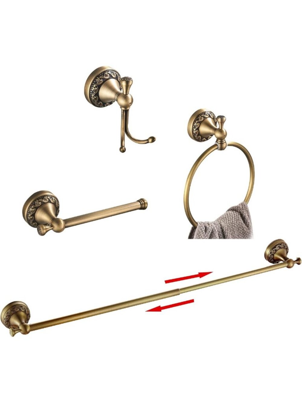 Vintage-Inspired Antique Brass Towel Bar Set - 4-Piece Bathroom Accessories